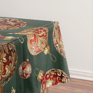 Elegant Traditional Red & Gold Christmas Baubles Tablecloth