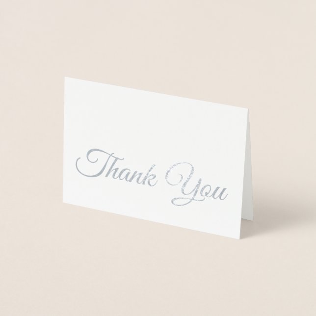 Elegant Traditional Silver Script Thank You Foil Card (Front)
