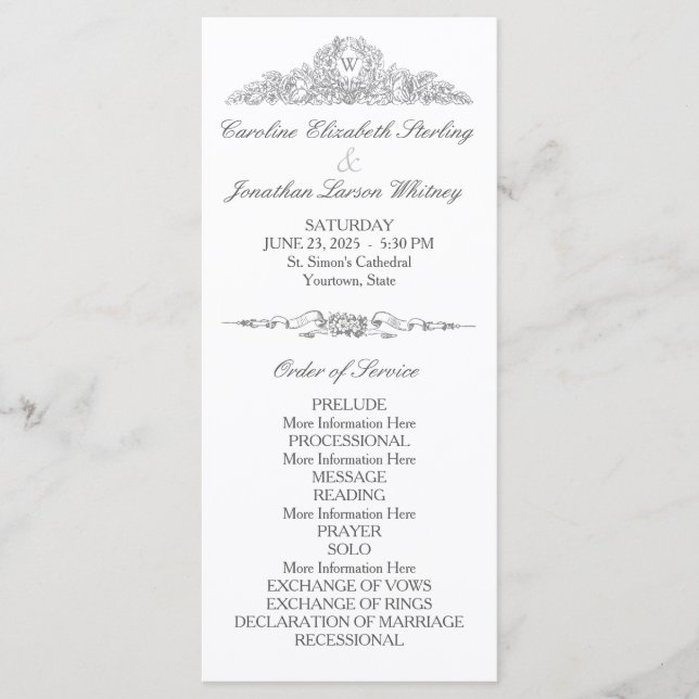 Elegant Traditional | Versailles Grey | Wedding Program (Front)