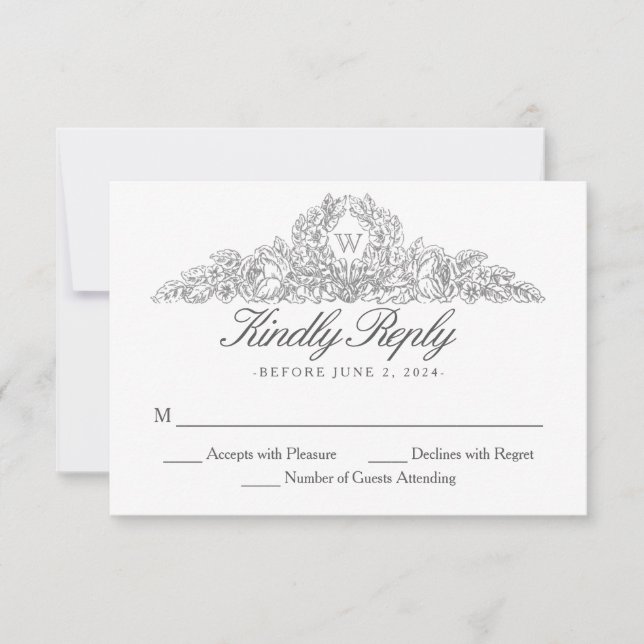 Elegant Traditional | Versailles Grey Wedding RSVP Card (Front)