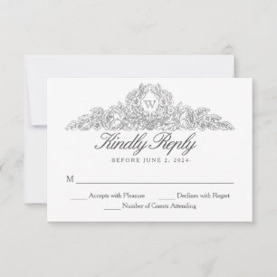 Elegant Traditional   Versailles Grey Wedding RSVP Card
