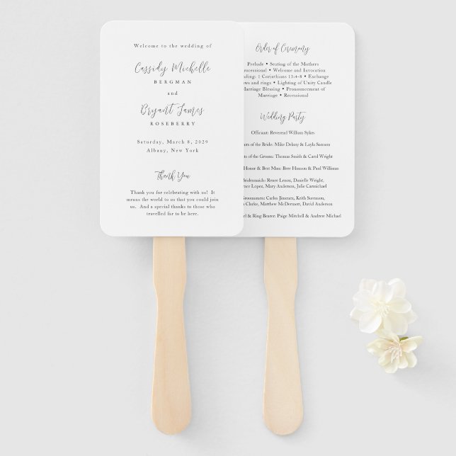 Elegant Traditional Wedding Program Hand Fan (Front and Back)