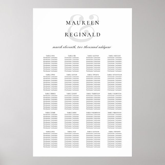 Elegant Traditional Wedding Seating Chart (Front)