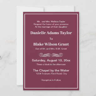 Elegant Traditional Words White, Wine Wedding Invitation