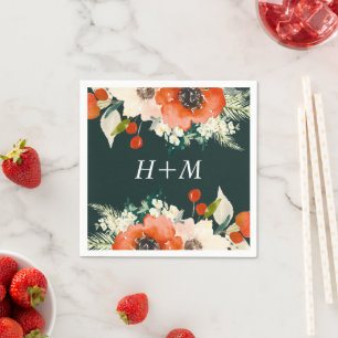 Elegant Traditions Watercolor Floral with Monogram Napkin