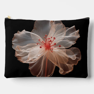 Elegant translucent flower on black accessory pouch