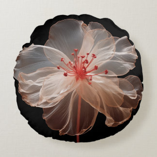 Elegant translucent flower on black round cushion