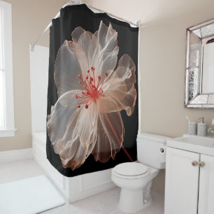 Elegant translucent flower on black shower curtain