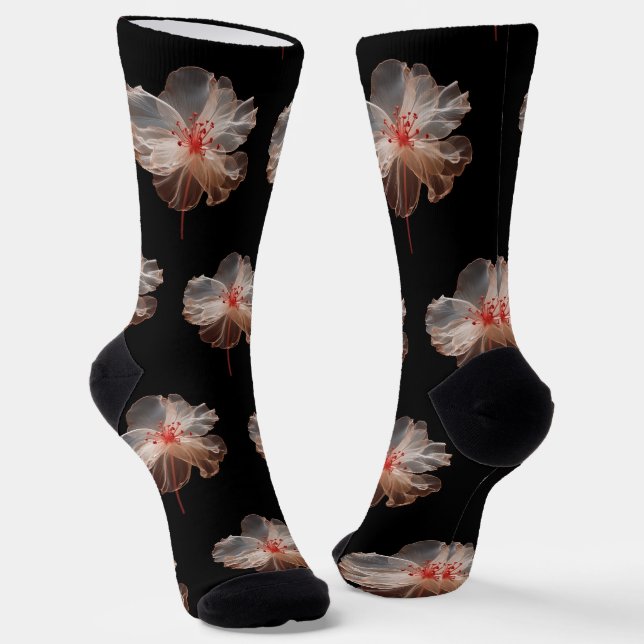 Elegant translucent flower on black socks (Angled)