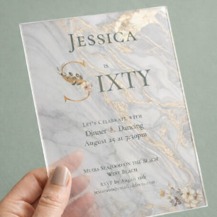 Elegant Transparent Marbled 60th Birthday Acrylic Invitations