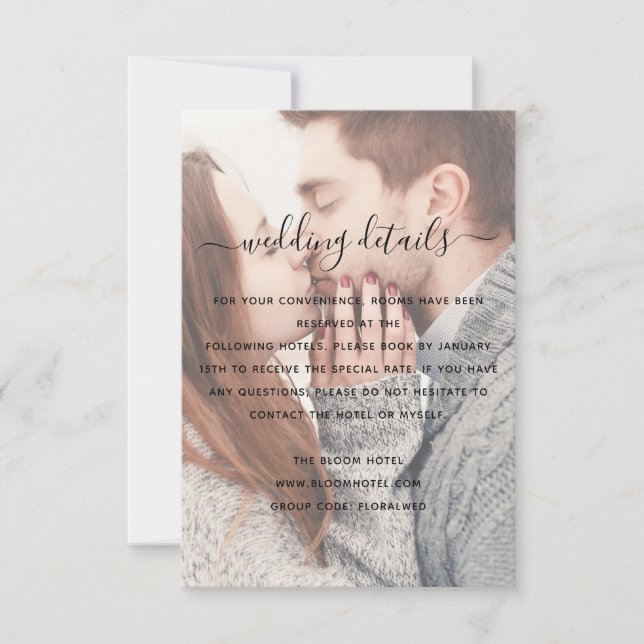 Elegant Transparent Photo Wedding Detail Card (Front)