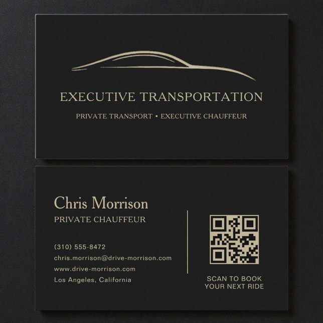 Elegant Transport Car QR Code Black & Gold Business Card (Creator Uploaded)