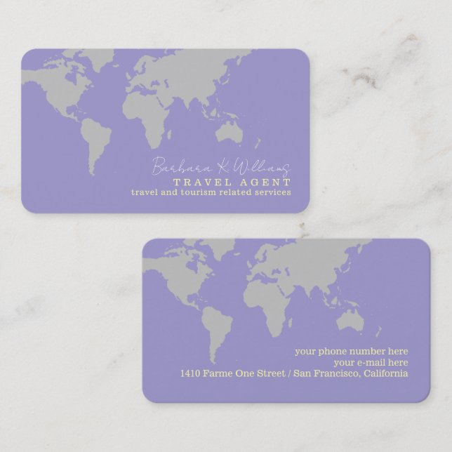 Elegant Travel Agent lilac blue Business Card  (Front/Back)