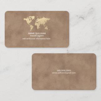 Elegant Travel Agent World Map Old Brown Business Card
