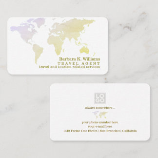 Elegant Travel Agent world map white Business Card