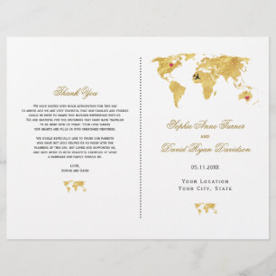 Elegant Travel Gold World Map Wedding Program