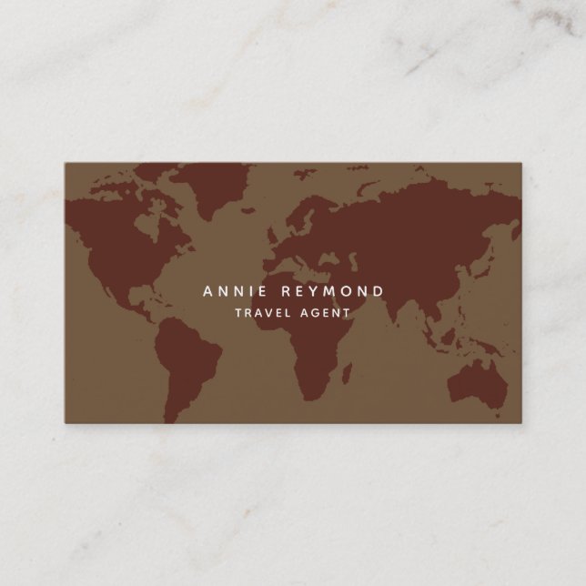 elegant travel world map on brownish business card (Front)