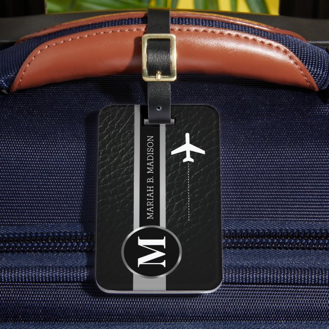  Elegant Traveller Gold Metal & Leather monogram Luggage Tag (Front Insitu 2)