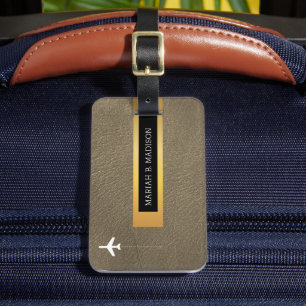  Elegant Traveller Gold Metal & Leather Monogramme Luggage Tag