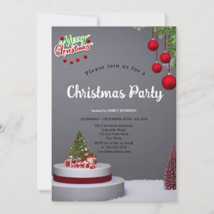 Elegant tree baubles and background grey Christmas Invitation