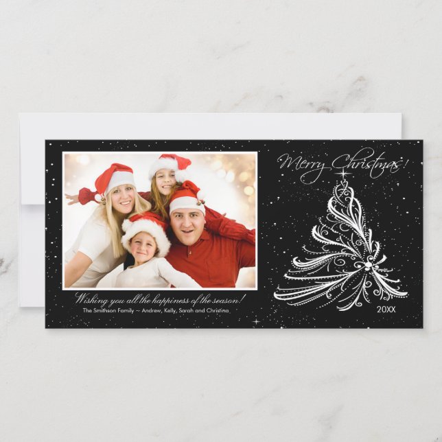 Elegant Tree Family Christmas Photo Card (Front)