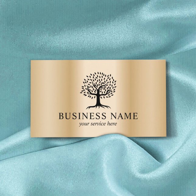 Elegant Tree Logo Modern Gold Background Business Card (Creator Uploaded)