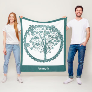Elegant Tree of Life Blue Glitter Namaste Fleece Blanket