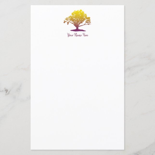 Elegant Tree of Life Monogram Stationery Sheet (Front)