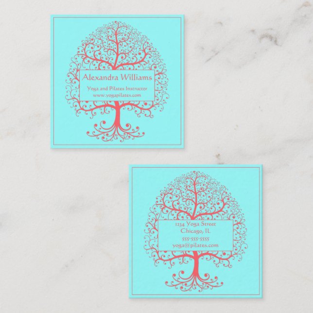 Elegant Tree of Life Pink Pastel Personalised Square Business Card (Front/Back)