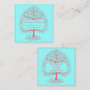 Elegant Tree of Life Pink Pastel Personalized Square Business Card