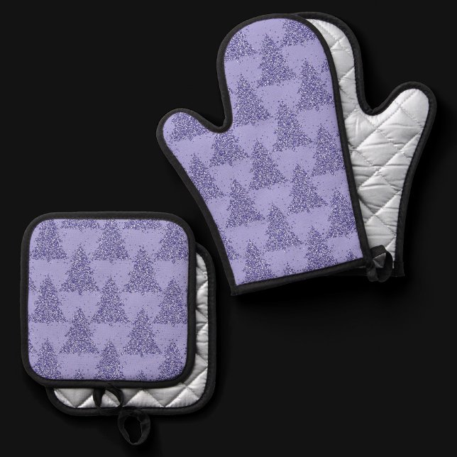 Elegant Tree Pattern | Charming Lavender Christmas Oven Mitt & Pot Holder Set (Creator Uploaded)