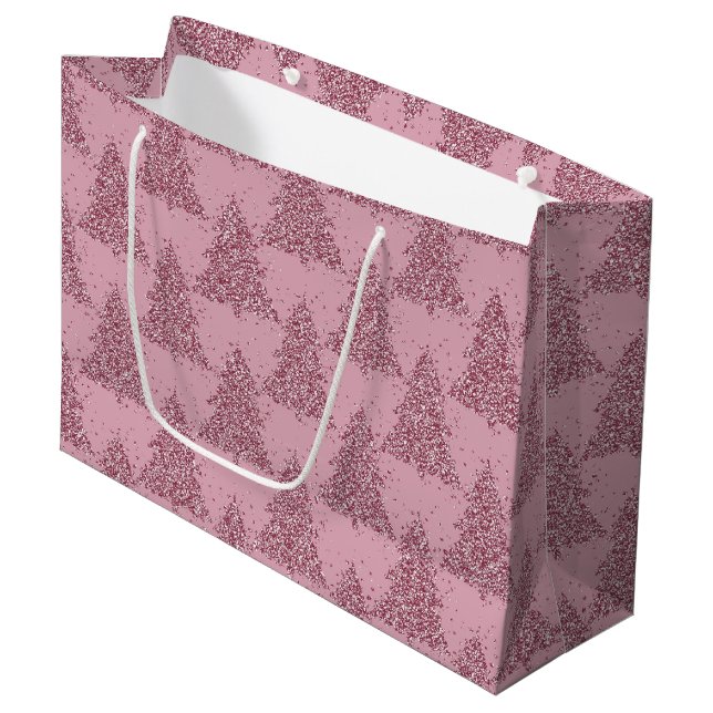 Elegant Tree Pattern | Dusty Mauve Pink Christmas Large Gift Bag (Front Angled)