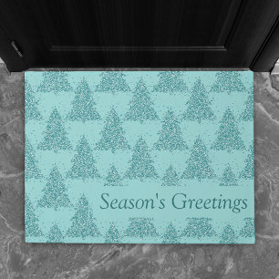 Elegant Tree Pattern Luxe Aqua Mint Christmas Doormat
