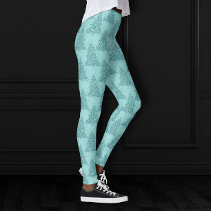 Elegant Tree Pattern Luxe Aqua Mint Christmas Leggings