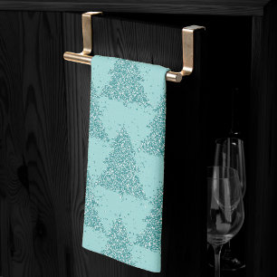 Elegant Tree Pattern   Luxe Aqua Mint Christmas Tea Towel