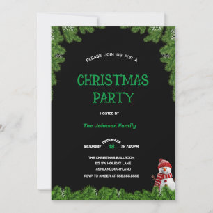 Elegant tree pine CHRISTMAS PARTY Black green Invitation