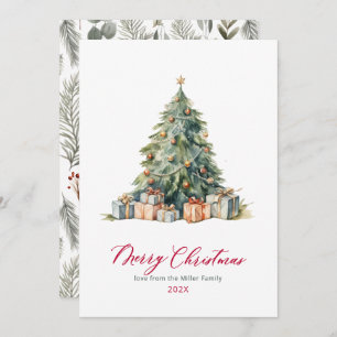 Elegant Tree Red Script Non Photo Christmas Cards