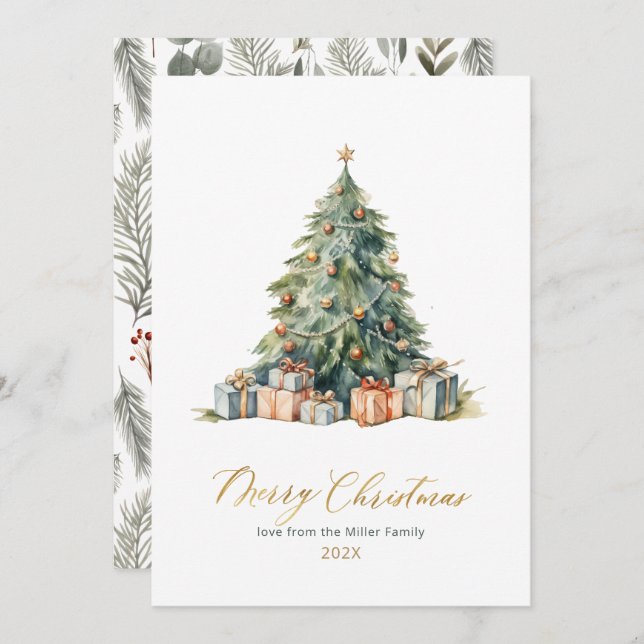 Elegant Tree Script Non Photo Christmas Cards (Front/Back)