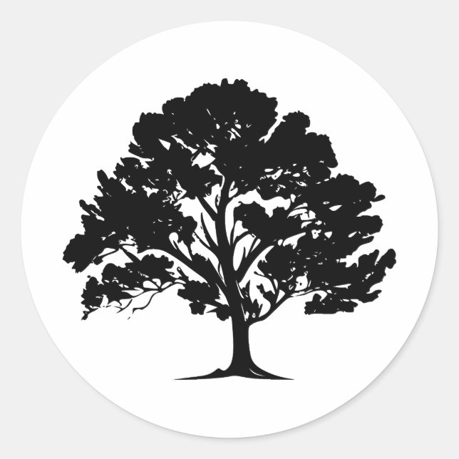 Elegant Tree Silhouette in Monochrome Classic Round Sticker (Front)