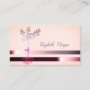 Elegant Tree Silhouette, Stripes, Yoga Business Card