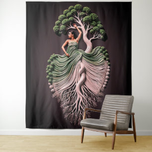 Elegant Tree Woman Wall Art – 3D Nature-Inspired Tapestry
