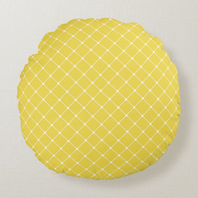 Elegant Trellis Pattern | Sunny Yellow Round Cushion (Front)