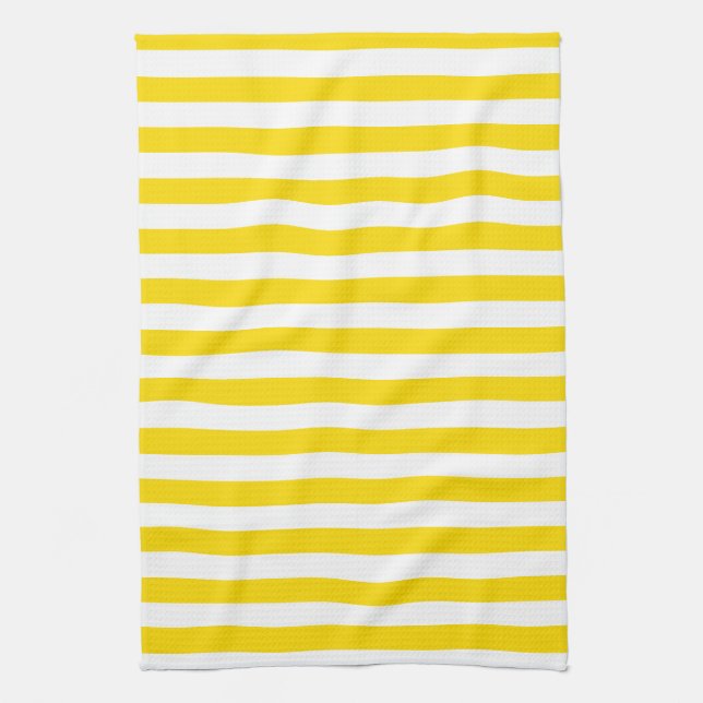 Elegant Trend Colours Yellow White Stripes Templat Tea Towel (Vertical)