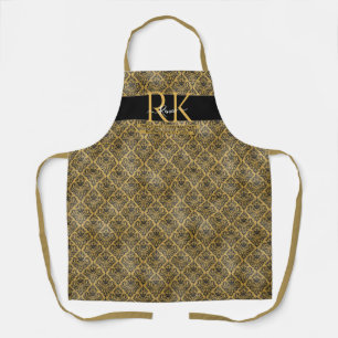 Elegant trendy Black and Gold glam custom Monogram Apron