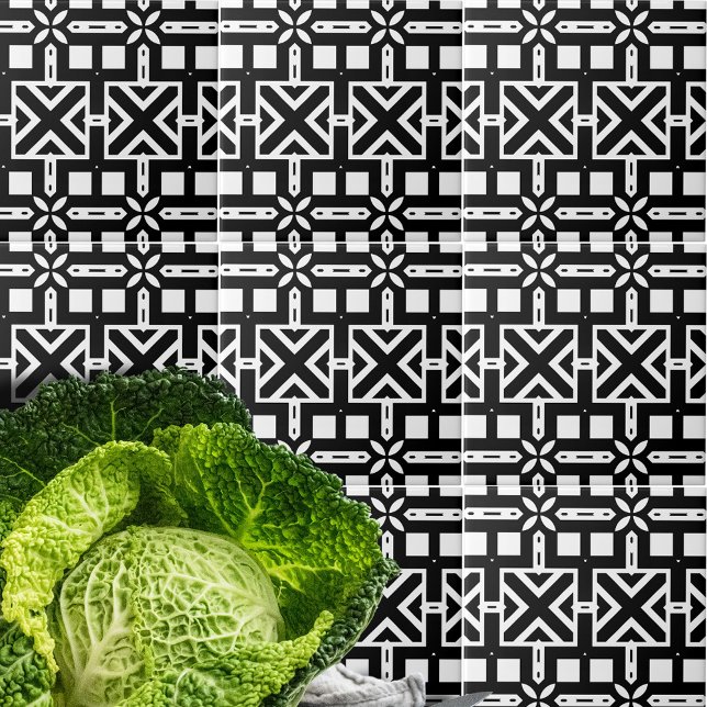 Elegant Trendy Black and White Geometric Pattern Ceramic Tile (Creator Uploaded)