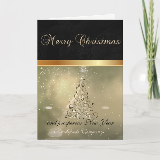 Elegant Trendy  Black, Christmas  Tree,Corporate Holiday Card (Front)