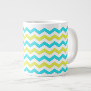 Elegant, trendy blue and lime green chevron zigzag large coffee mug