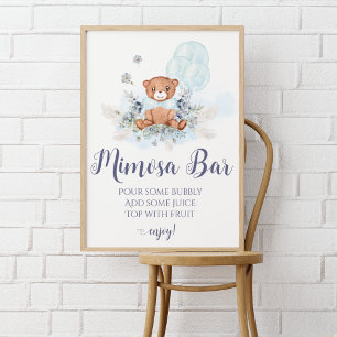 Elegant Trendy Blue Boy Teddy Bear Mimosa Bar Poster
