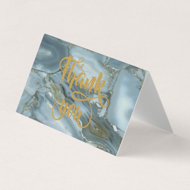 Elegant  Trendy Blue Marble Thank You Card (Front)