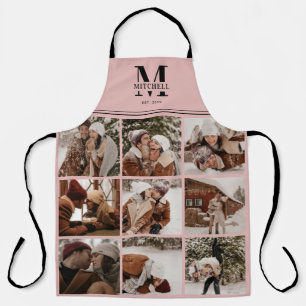 Elegant Trendy Blush Pink Family Photo Collage Apron